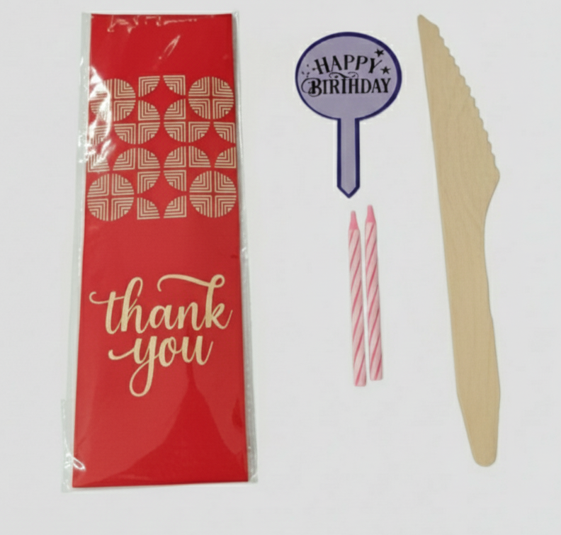 Cake Cutlery Set With 2 Small Candle 1 Birthday Topper 1 Knife