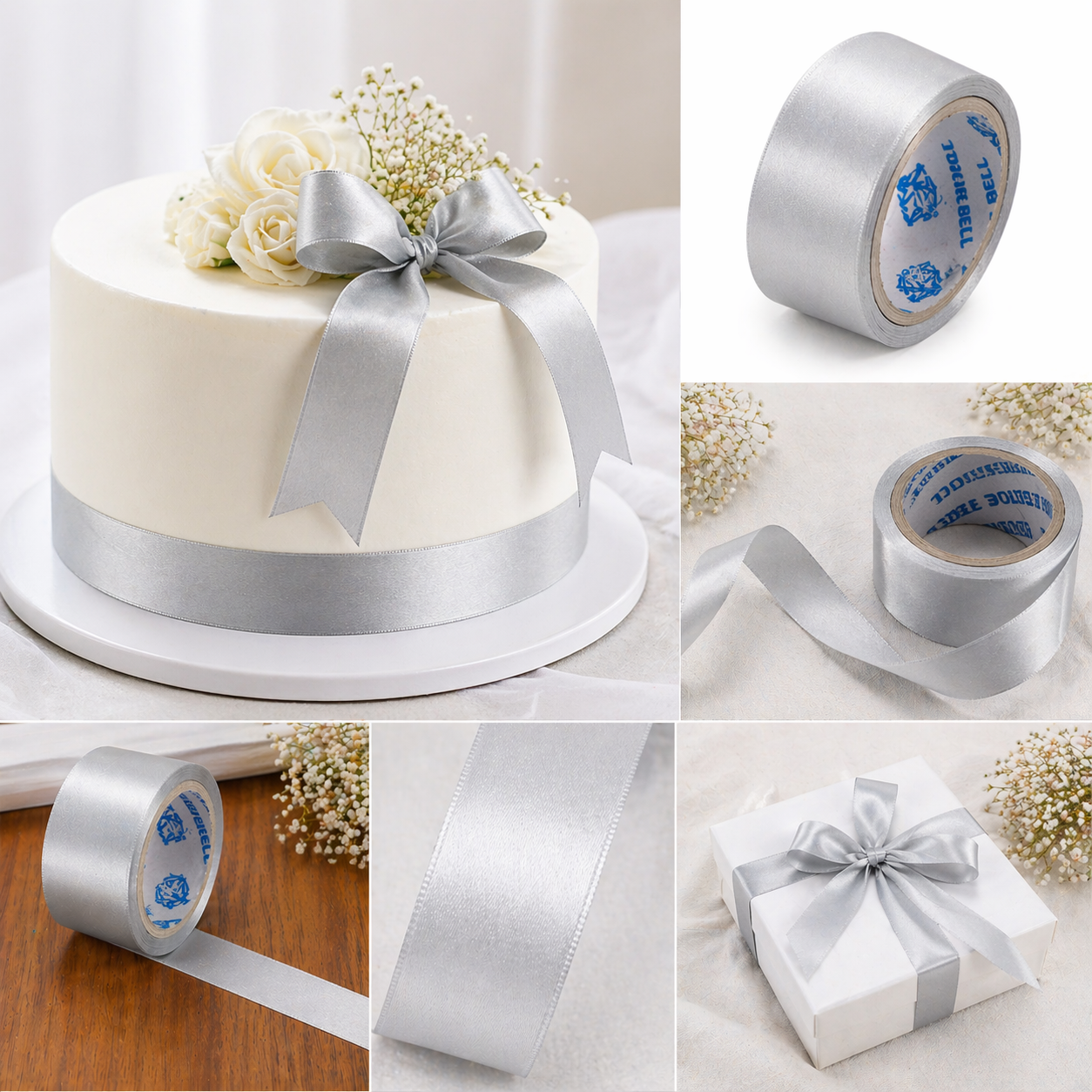 silver ribbon (lenght approx 6.5 m breadht 2.2 cm)