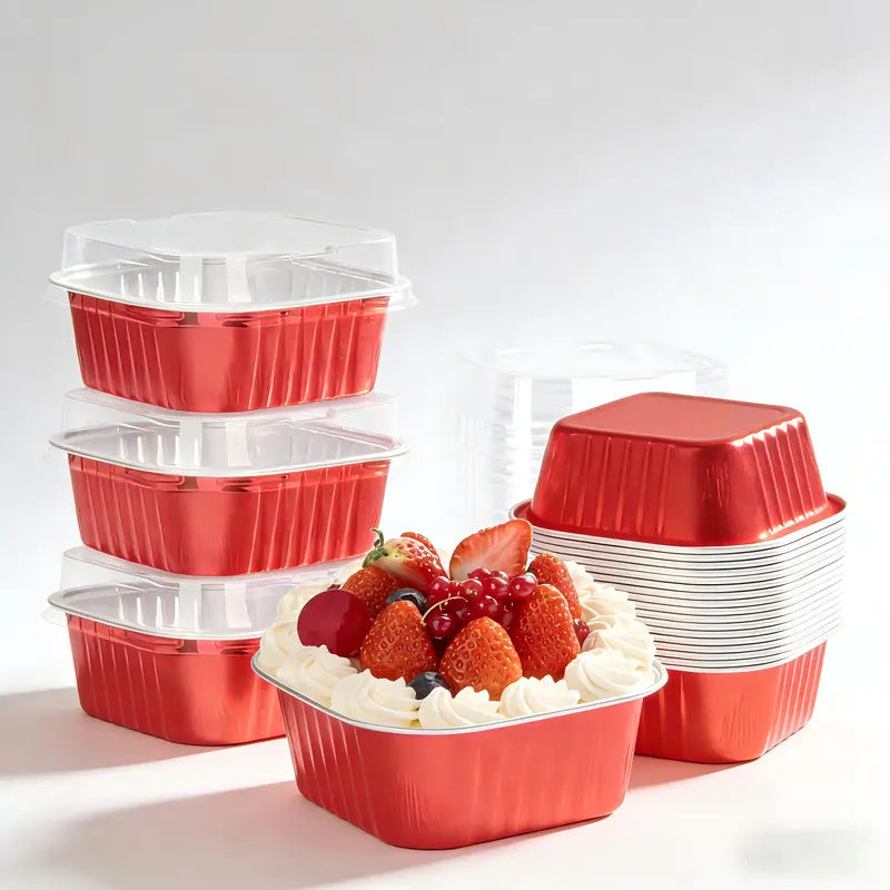 Aluminium foil Mini Square Shaped Cake Pans with Lids pack of 10 Size-3/1.2 inch