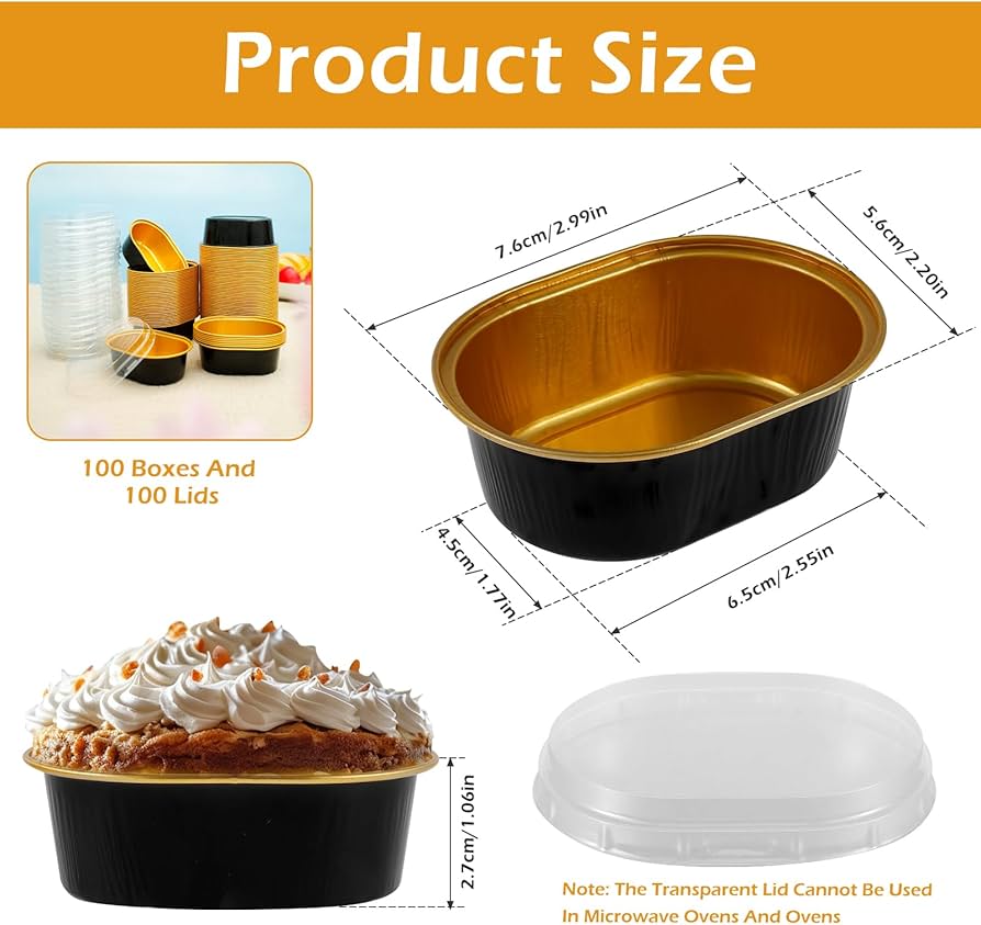 Aluminium foil Mini Oval shape cupcake Pan with Lids Pack Of 10 size - Size: 3x2.2 Inch