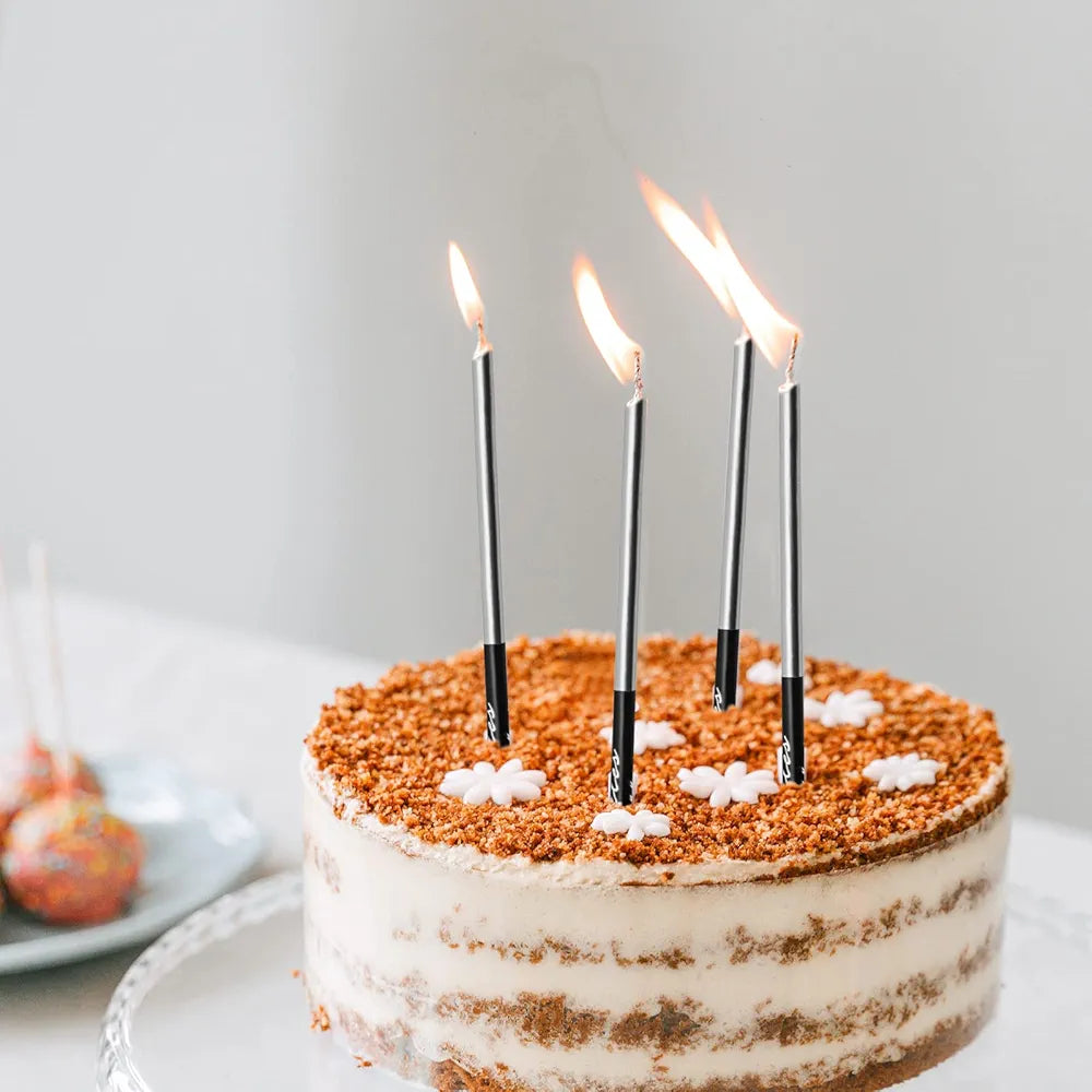 Metalic Silver Candles Set Of 6