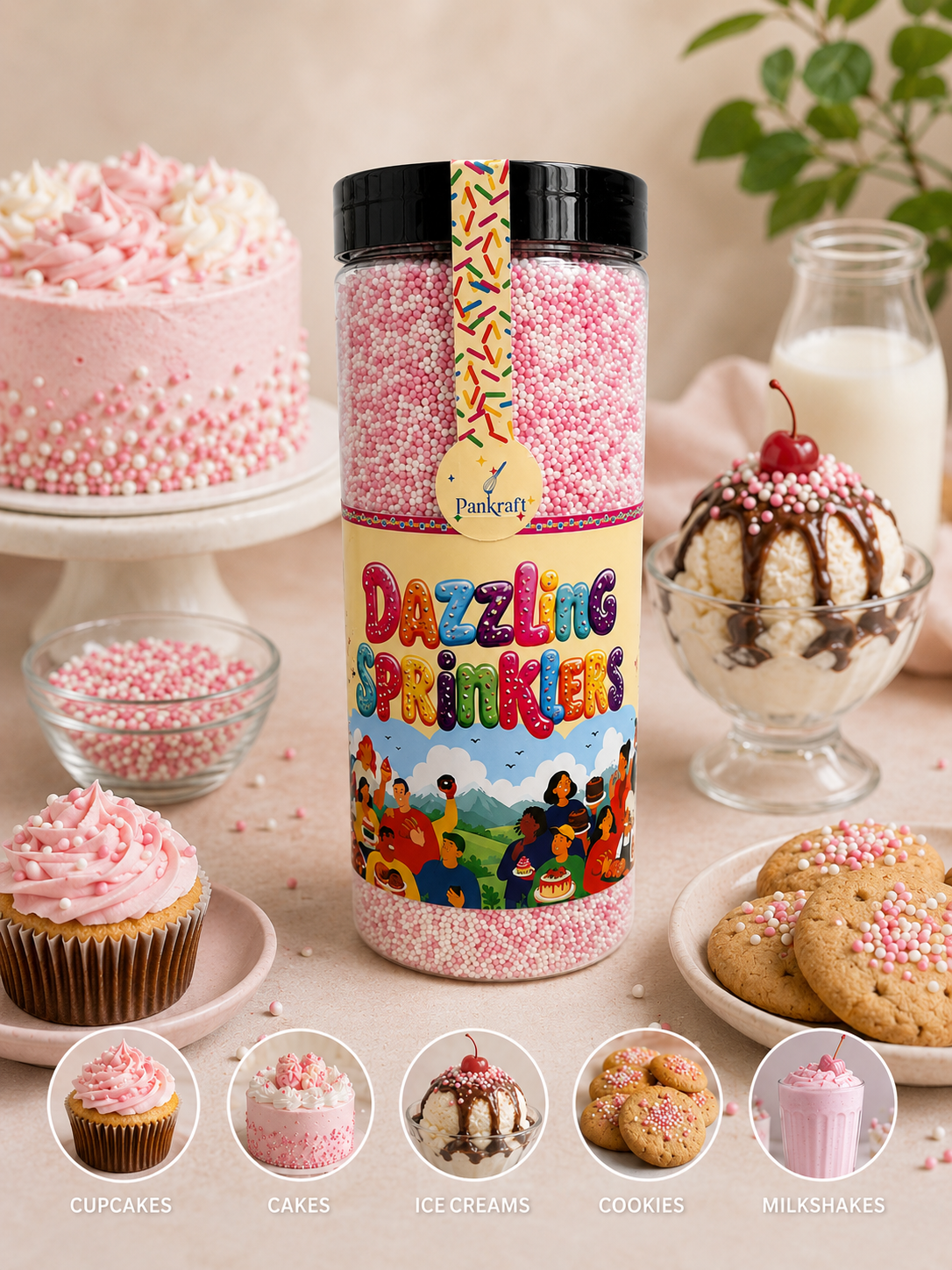 Pankraft Pink & White Pearl Dazzling Sprinklers 750gm