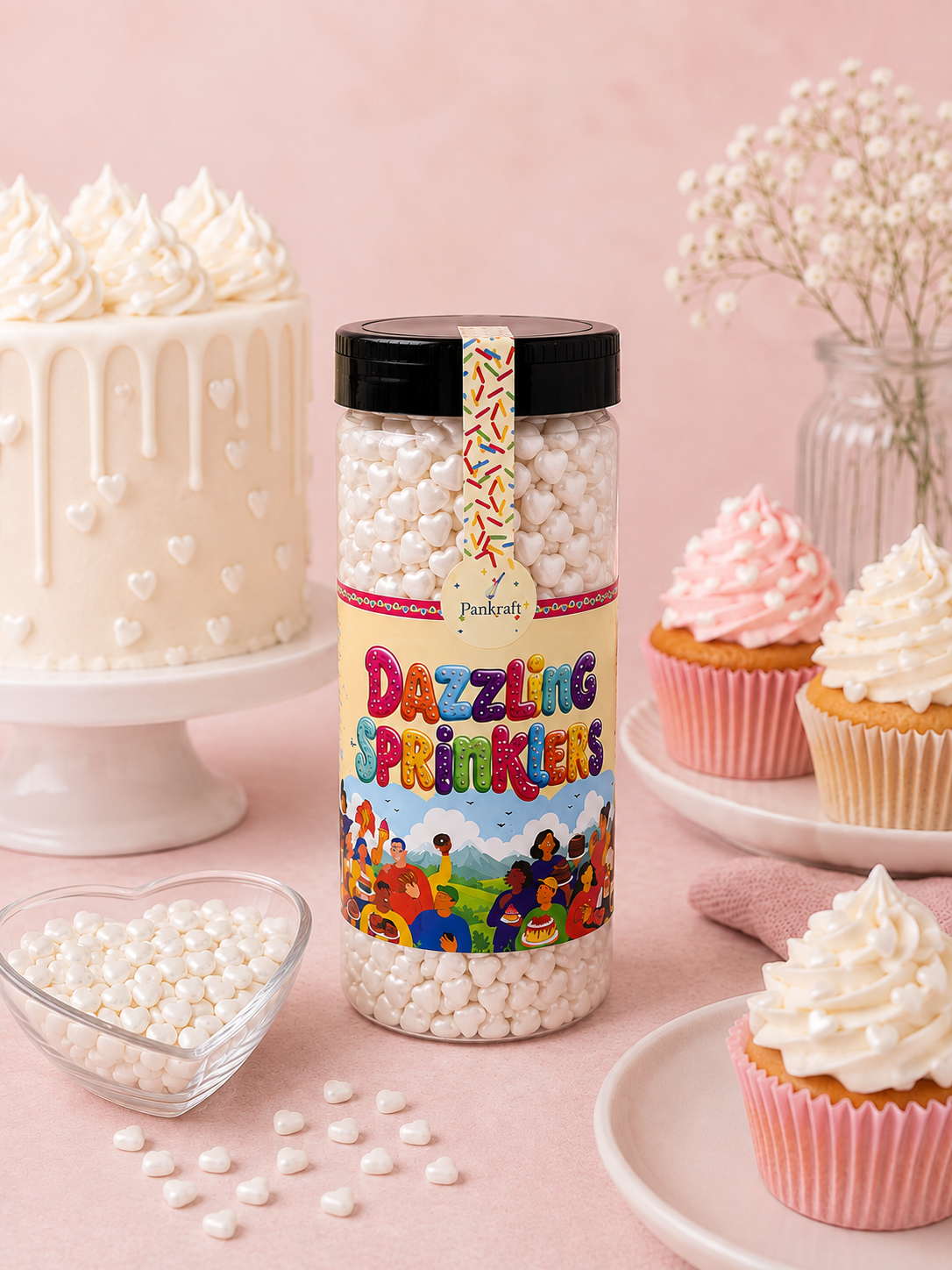 Pankraft White Heart Shape Dazzling Sprinkler 750gm