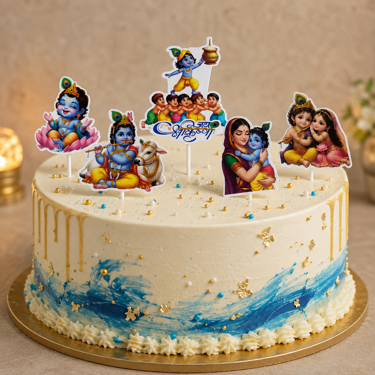 Janmashtami Theme Cake Topper Set - Krishna Decorative Party Supplies for Celebration