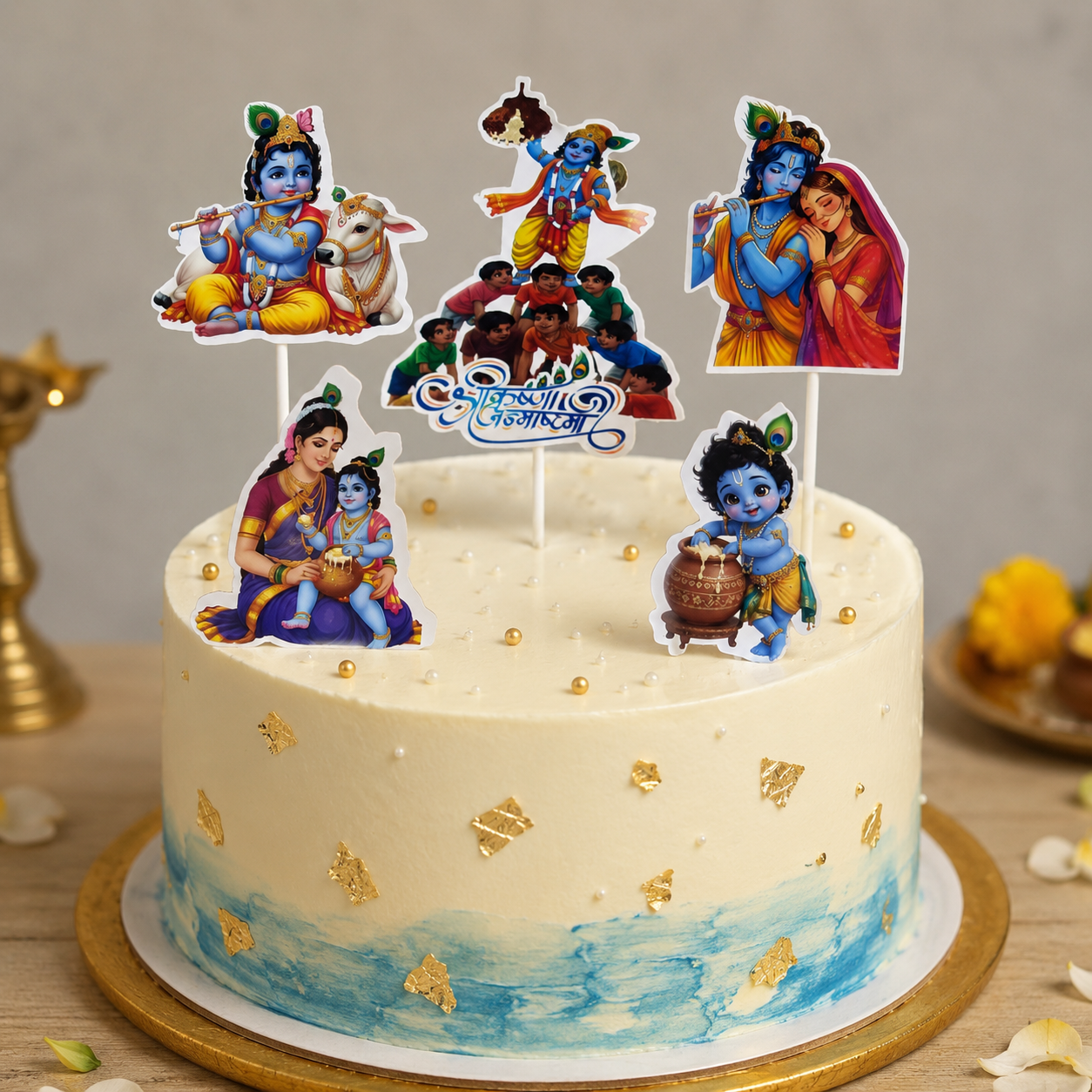 Lord Krishna Theme Cake Topper Set for Janmashtami Celebrations