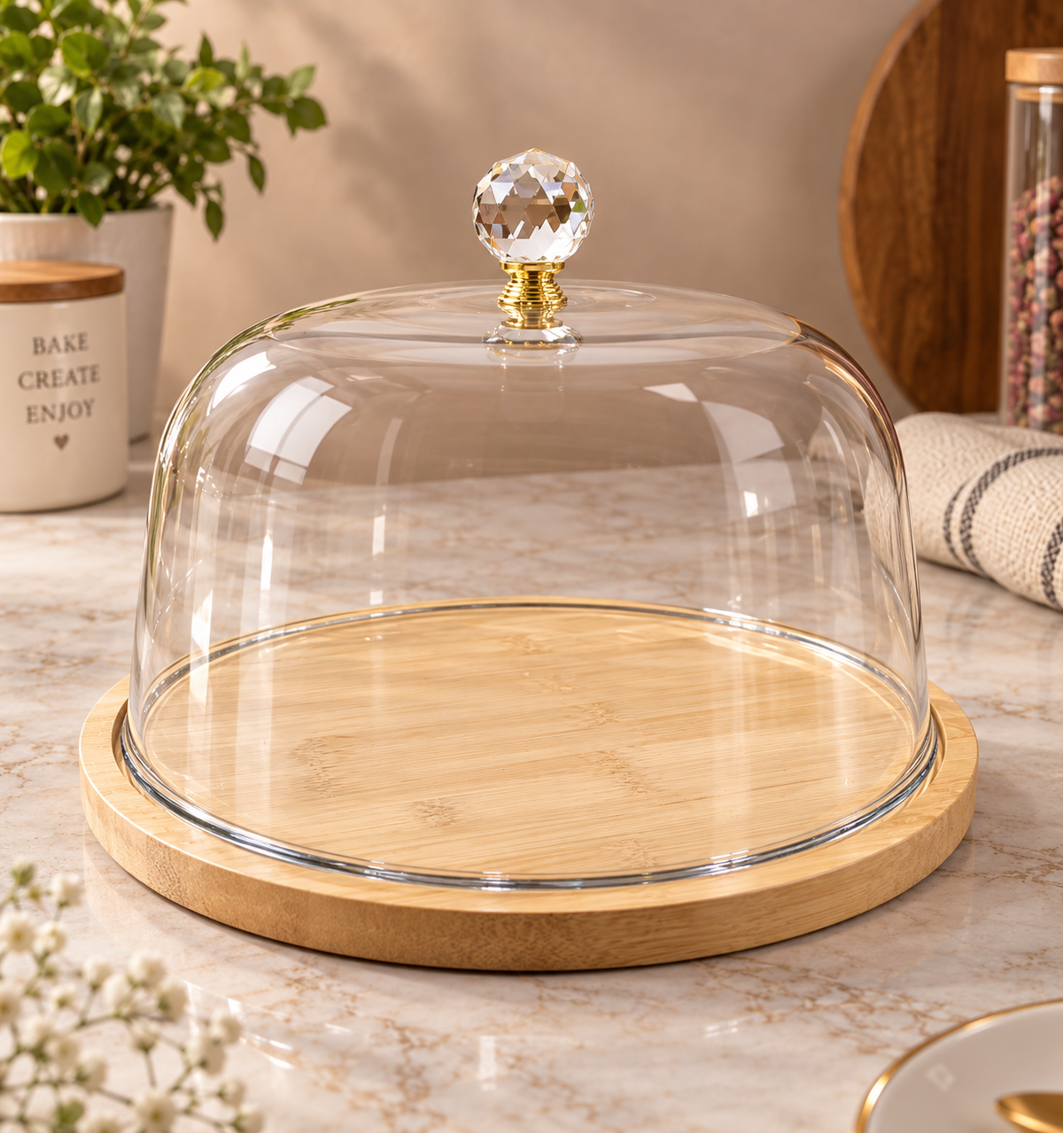 Elegant Glass Cake Dome Display (Size:-25x25x11cm)