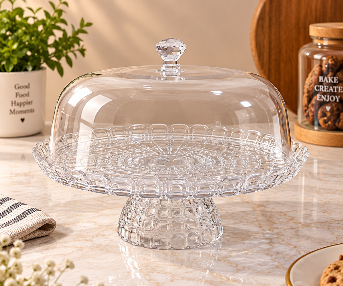 Elegant Glass Cake Stand Display (Size:- 28x28x10cm)