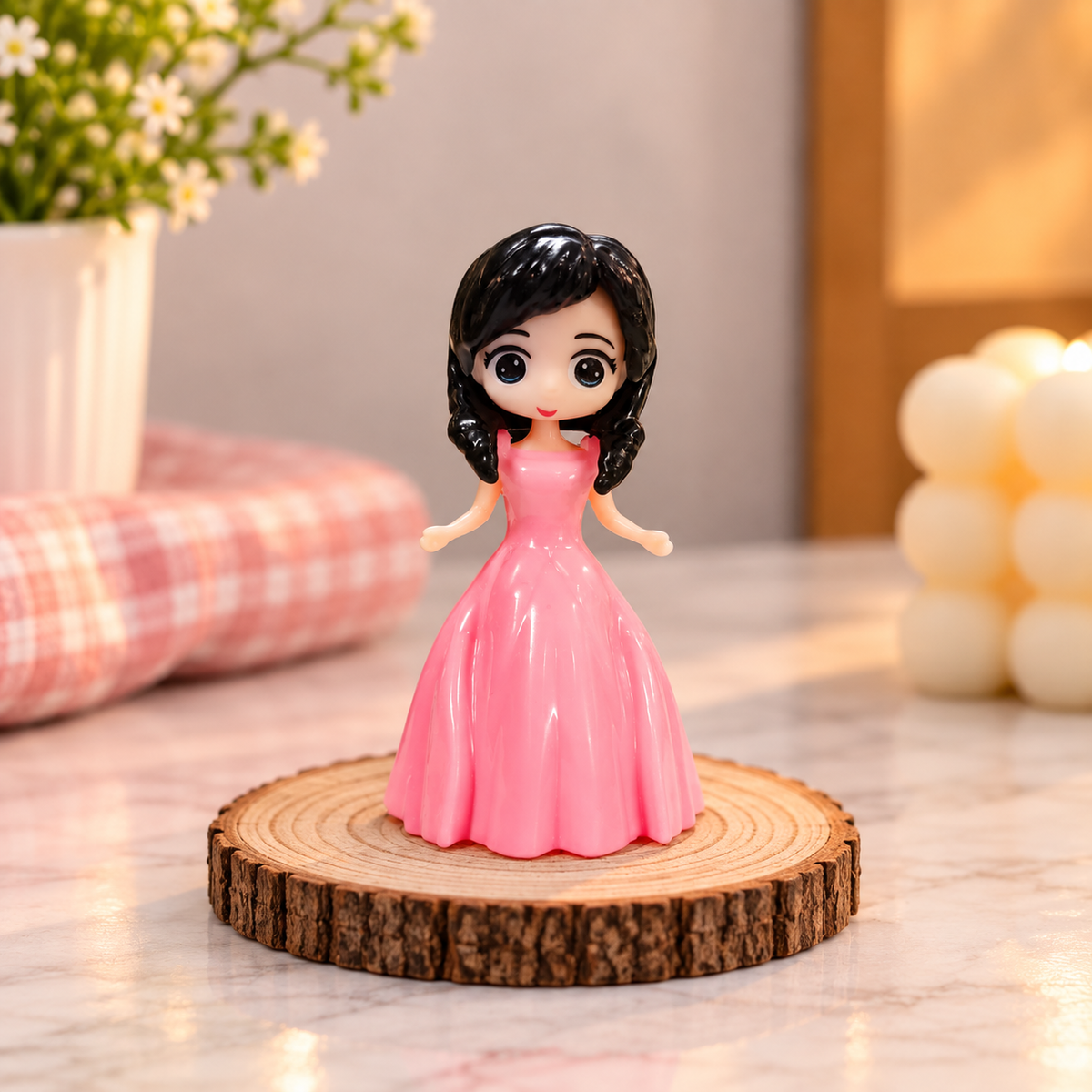Pink Dress Girl Doll For Cake Decoration