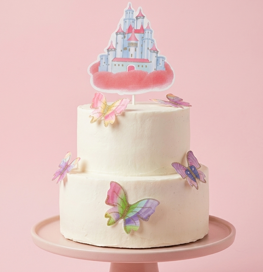 Castle giliter theme topper with butterfly set of 6