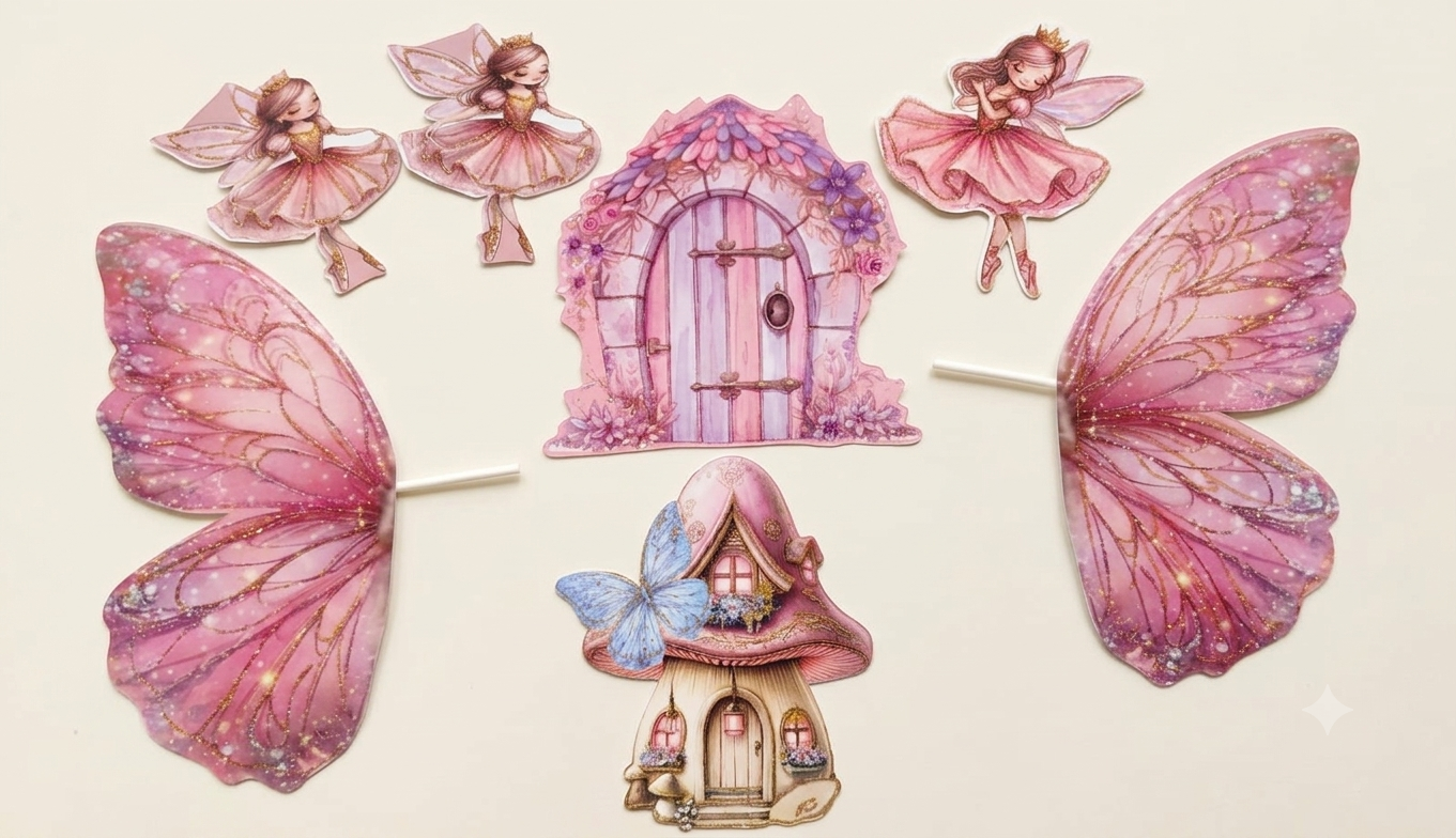 Pink Fairy Wings Cake Topper