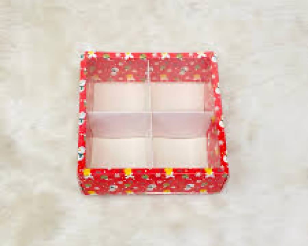 Xmas Red 4 Partition With Transparent Sleeve Box (Pack Of 10)