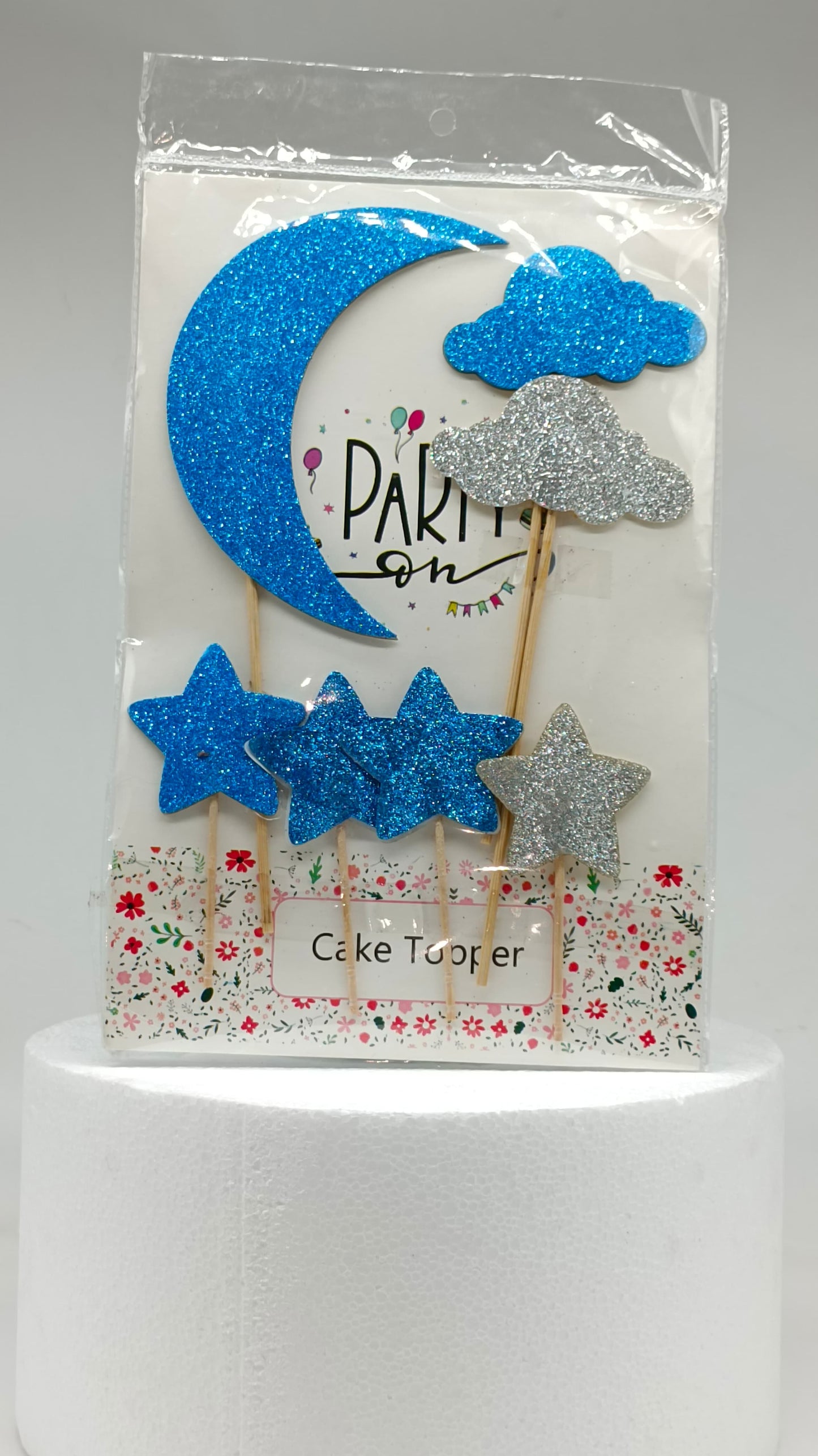 Glitter Blue moon and stars Cake Topper