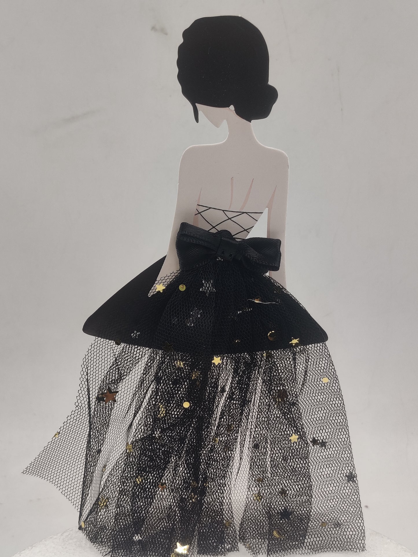 Princess Cutout with Black Net Dress Cake Topper