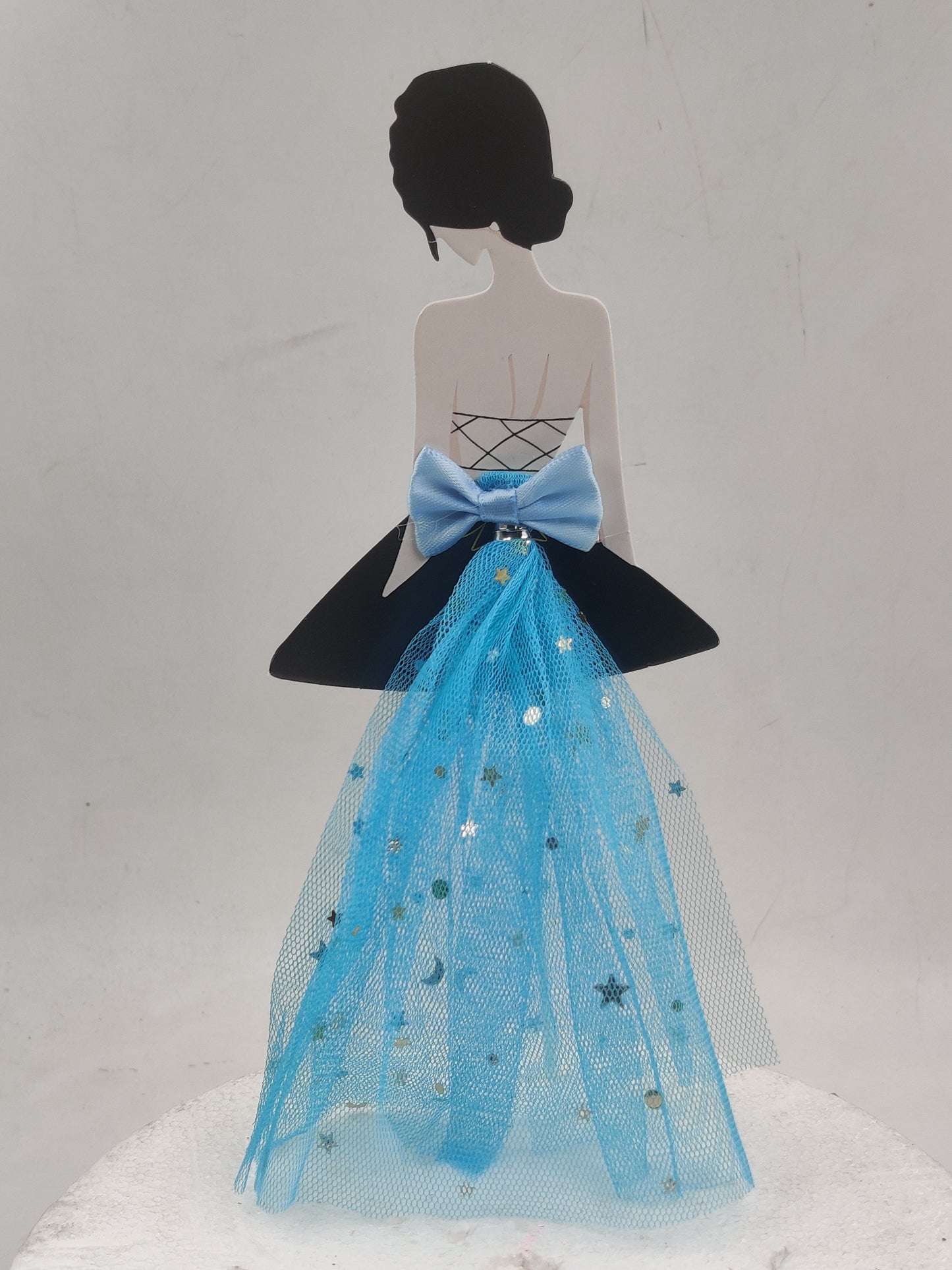 Princess Cutout with Blue Net Dress Cake Topper