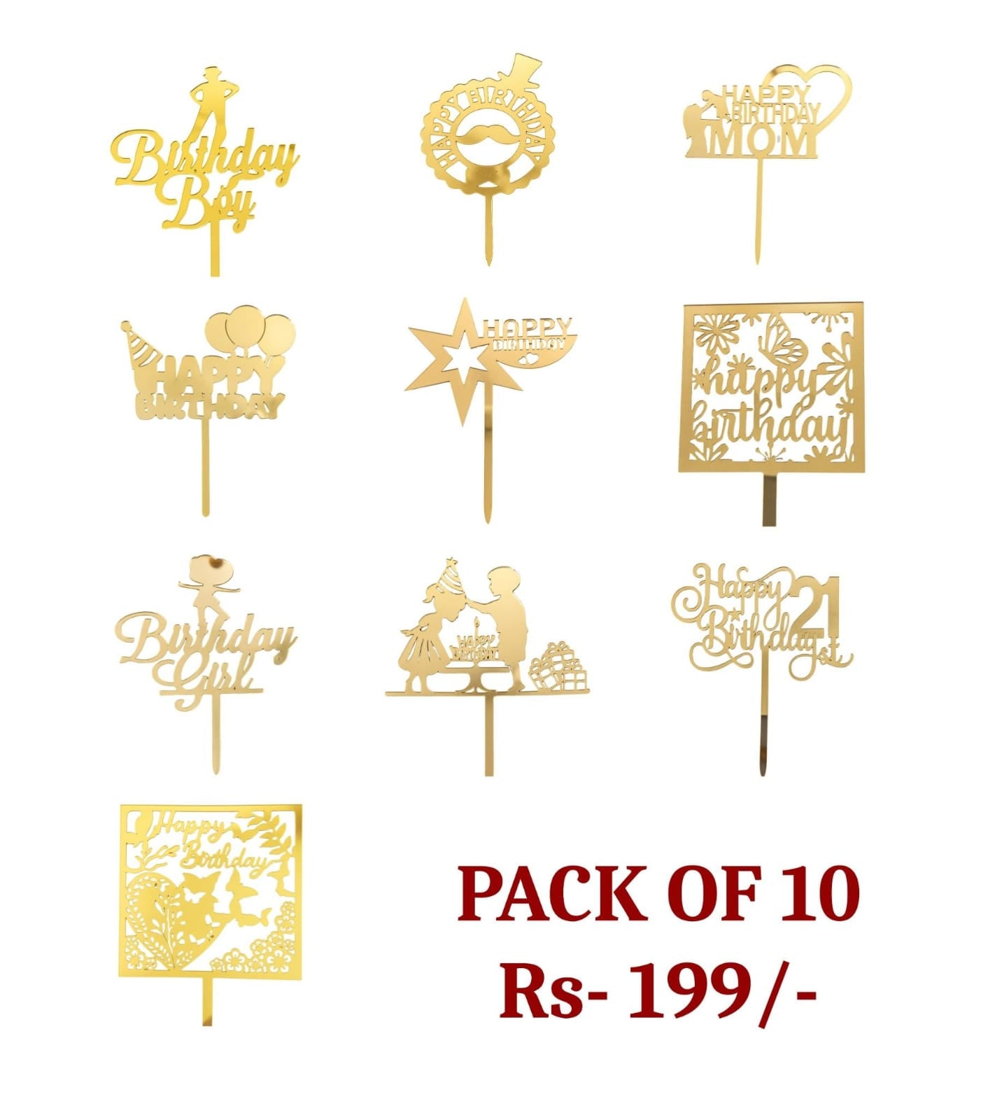 Happy Birthday Topper Pack of 10