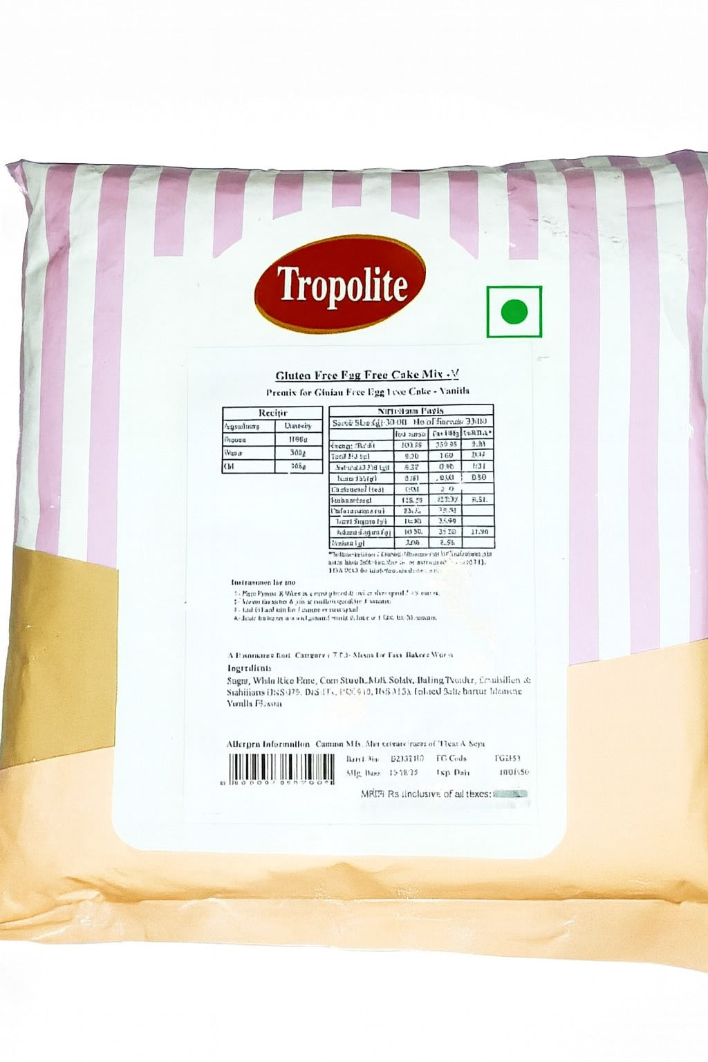 Tropolite Gluten Free Egg Free Cake Mix - Vanilla 1kg