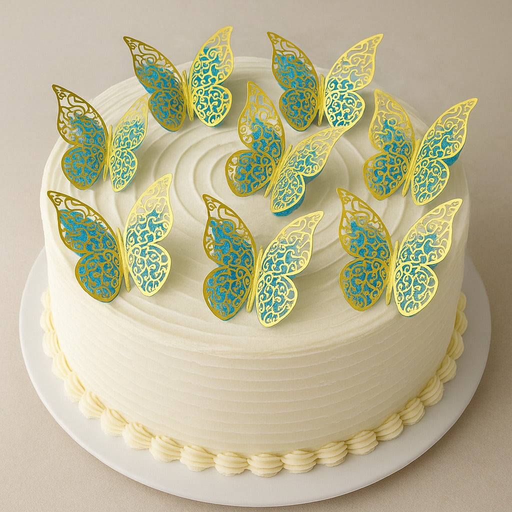 3D Turquoise Butterfly For Cake Decoration pack of 12