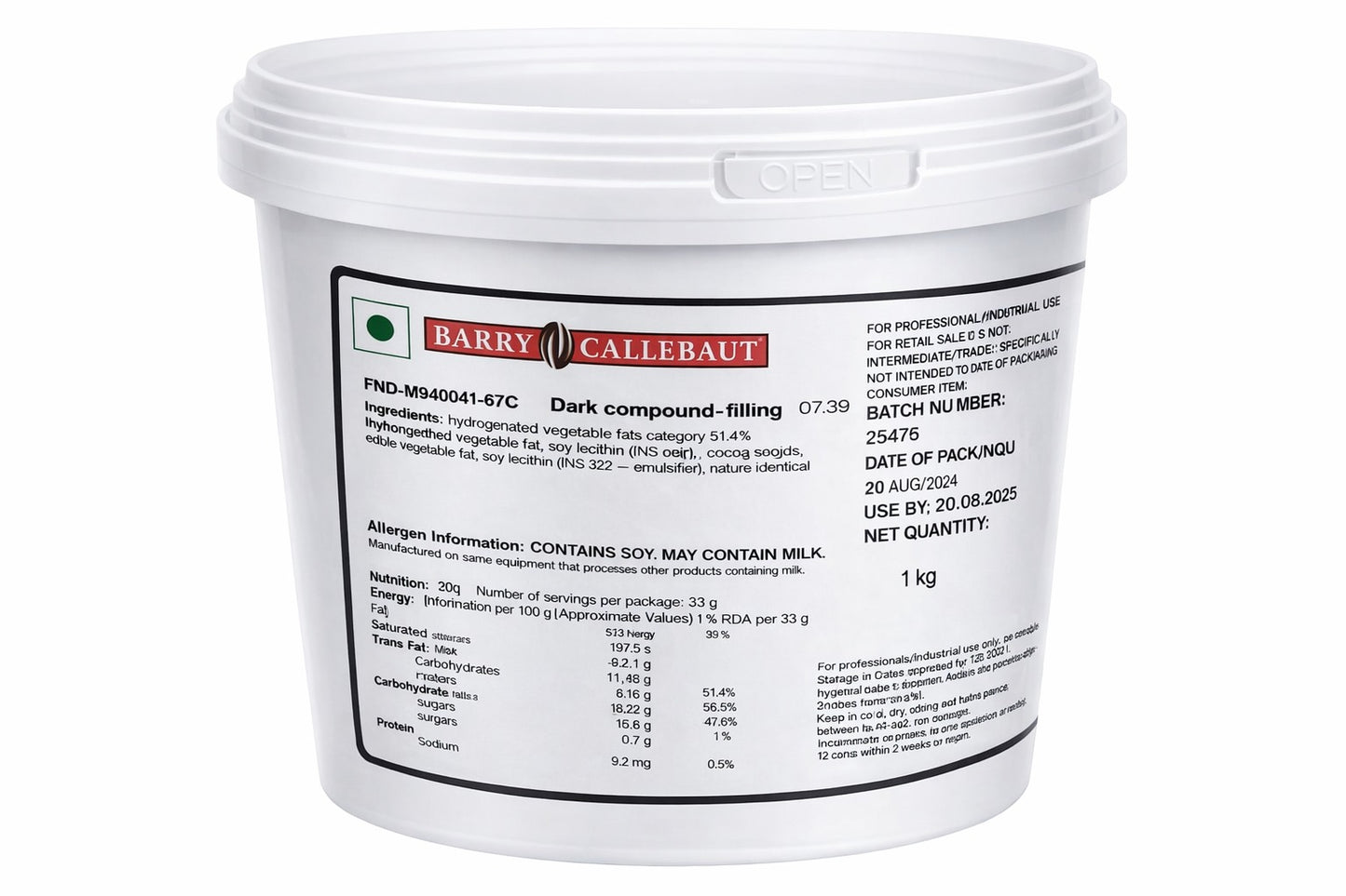 Berry Callebaut Dark Filling 1 kg