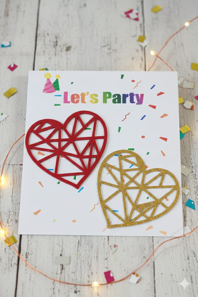 Geometric Heart Cutout Acrylic Cake Topper
