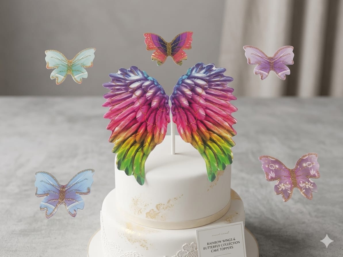Rainbow angel wings with Butterfly set of 6