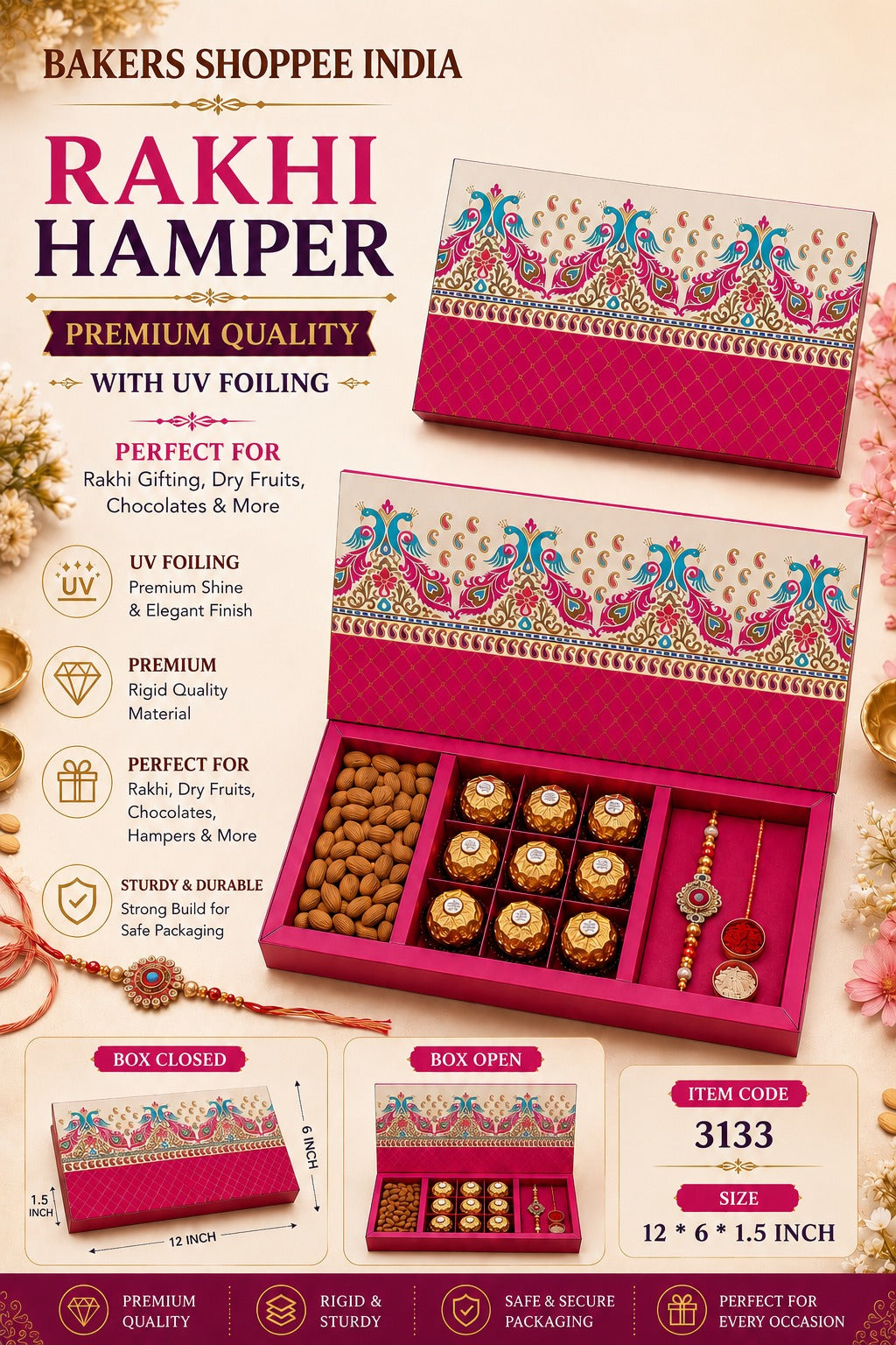 Premium Rakhi Hamper Gift Box with UV Foiling