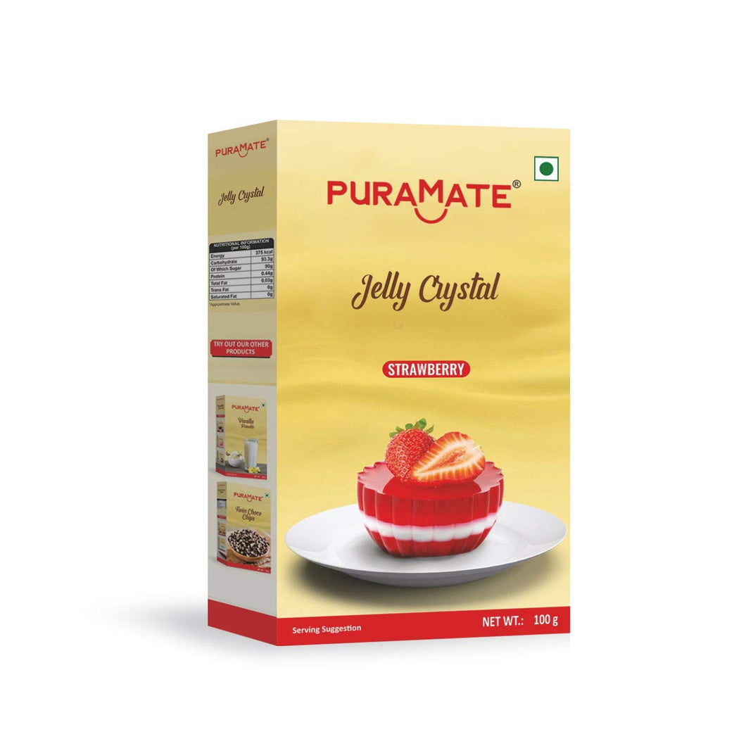 Puramate jelly crystal strawberry 100 gm expiry 3/2026