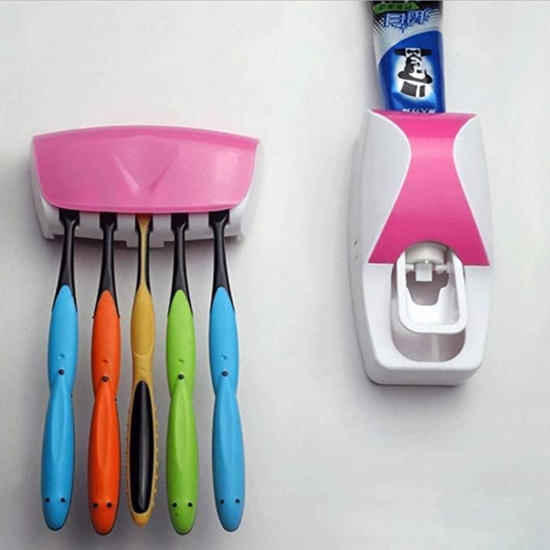 Toothpaste Dispenser with Detachable 5 Hole Toothbrush Holder (Random colour)