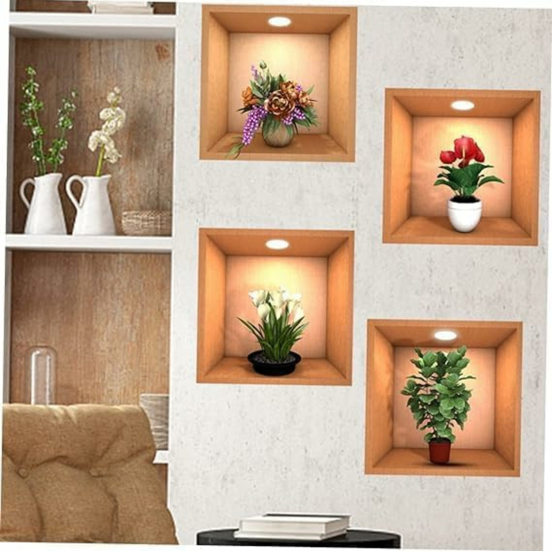 4 Pieces 3D Beautiful Decal Flower Pot Design Wall Sticker