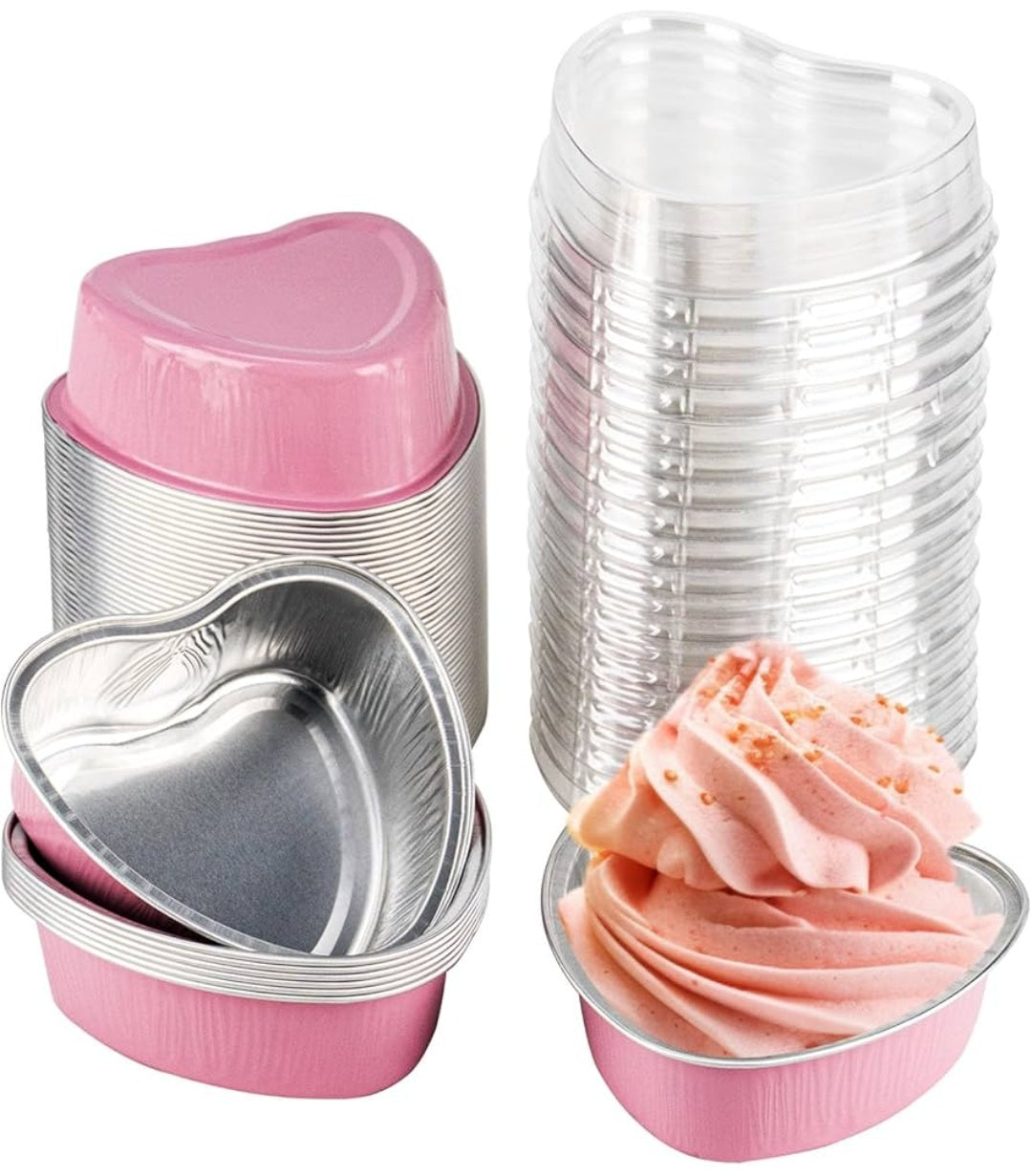 Aluminium foil Mini Heart Shaped Cake Pans with Lids pack of10 Size-3/1.2 inch