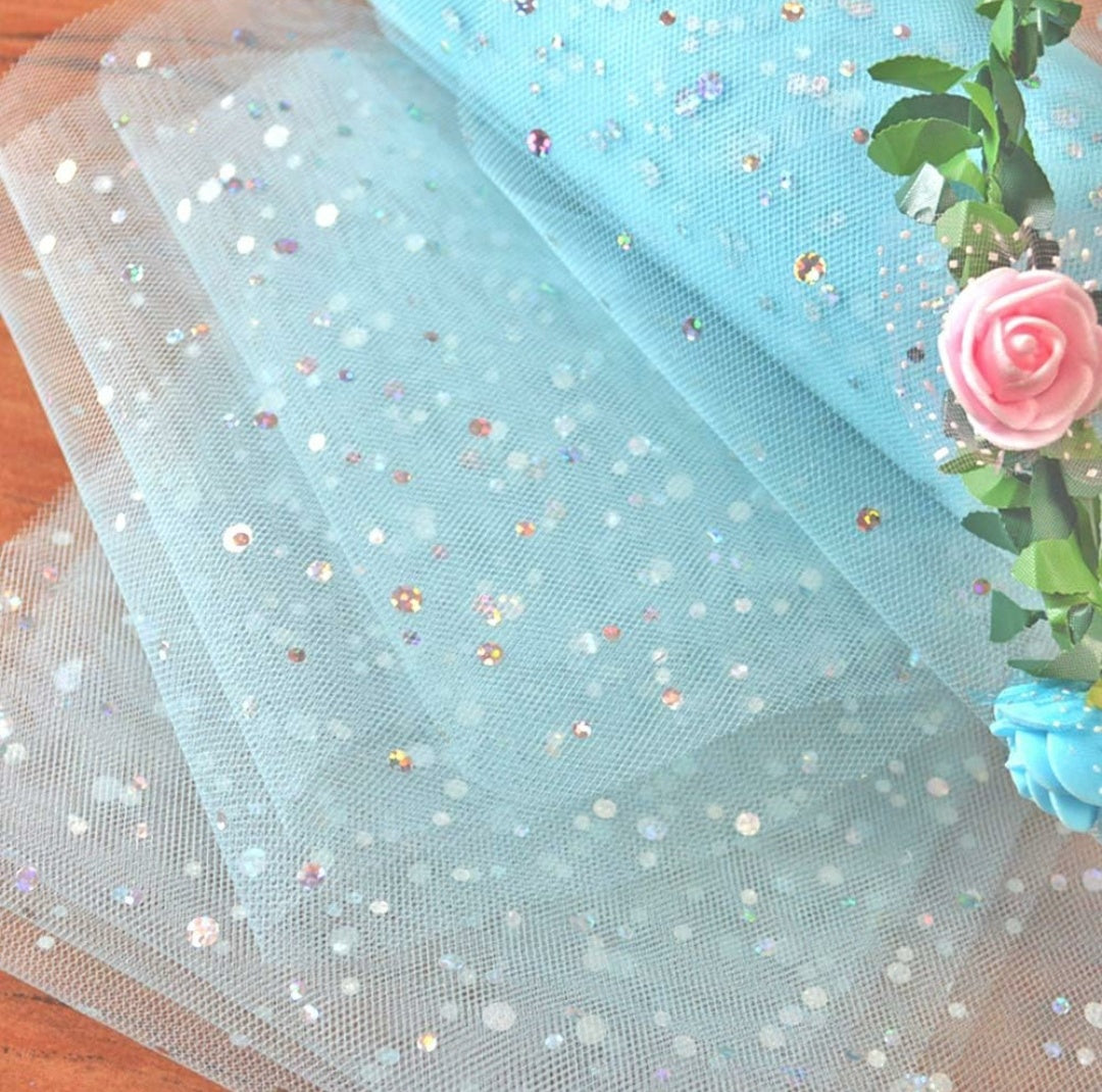 Flower packaging Sky Blue Net approx Metre, width- 21 inch - Main Image