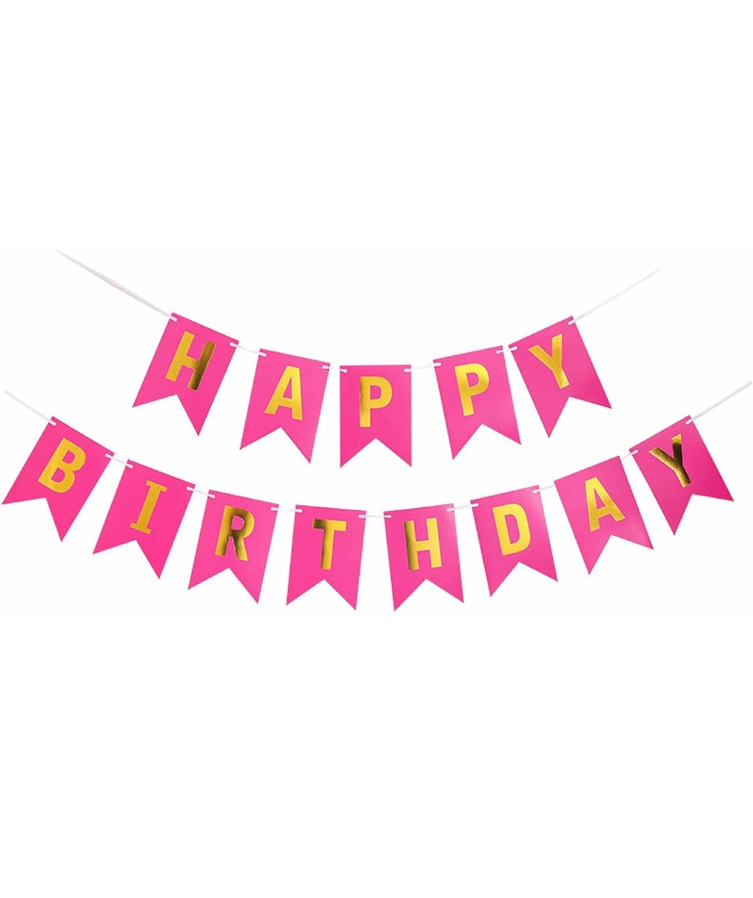 Pink Happy Birthday Party Decoration Set with (2 Curtain, 1 Happy Birthday Banner, 10 white and 10 Pink balloon, 1 Star foil balloon)