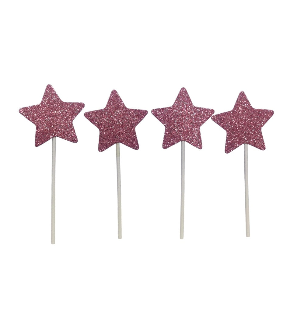Pink Star Glitter Topper Pack Of 10