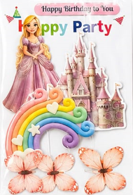 Princess Castle Rainbow Cake Topper Set with 3 Butterfly, Princess, Castle & Happy Birthday Topper