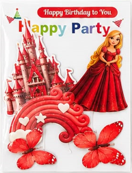 Red Princess Castle Cake Topper Set with Rainbow, Princess, Castle, 3 Butterfly & Happy Birthday Topper