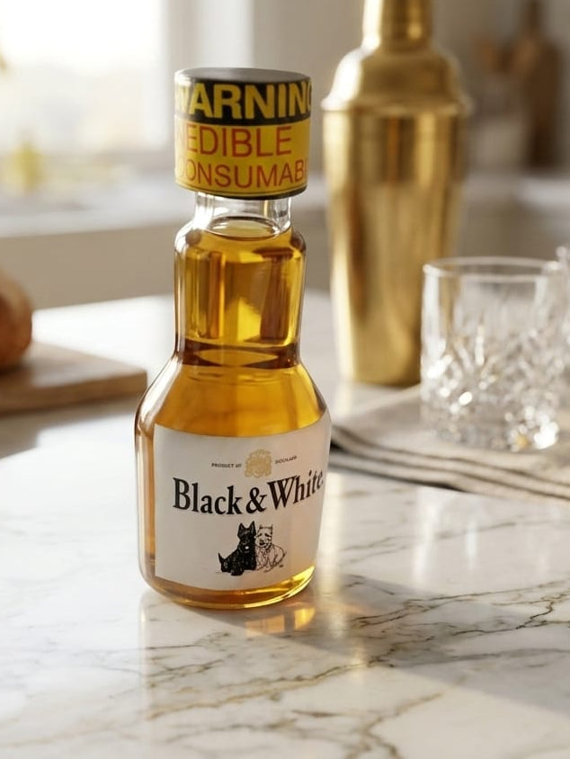 Black & White Miniature Bottle of cake decoration