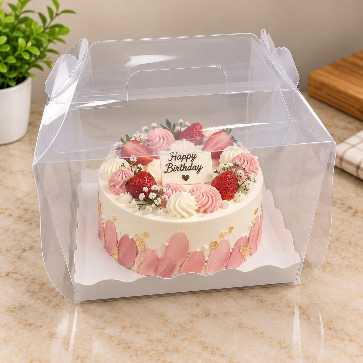 Trasparent Cake Box With Handle size-8*8*6 Inch Pack Of 5