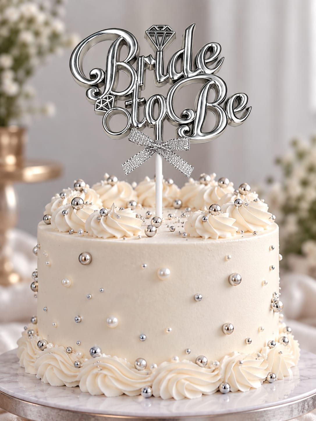 Premium Silver Bride To Be Cake Topper