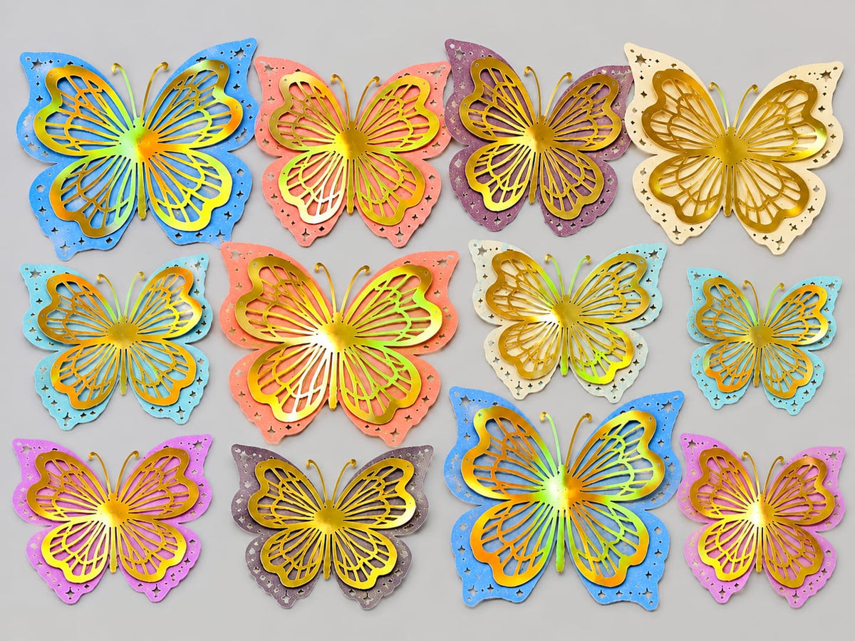 3D Colourfull Butterfly pack of 12 (Golden)