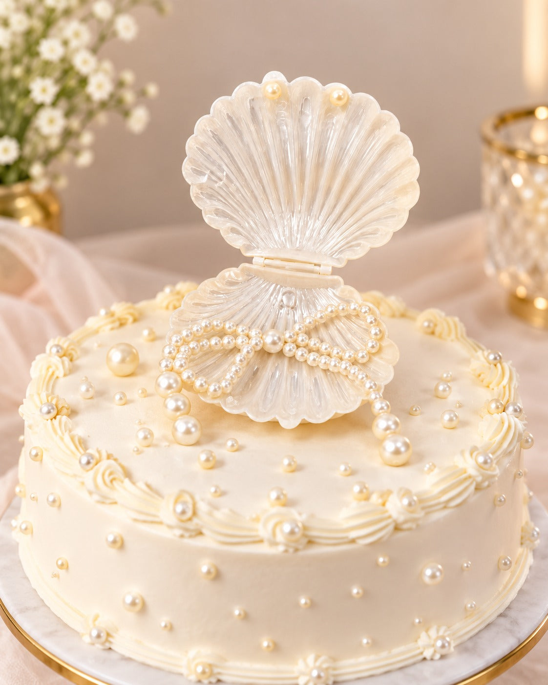 Sea shell with Pearl Beads for Cake Decorating Accessory