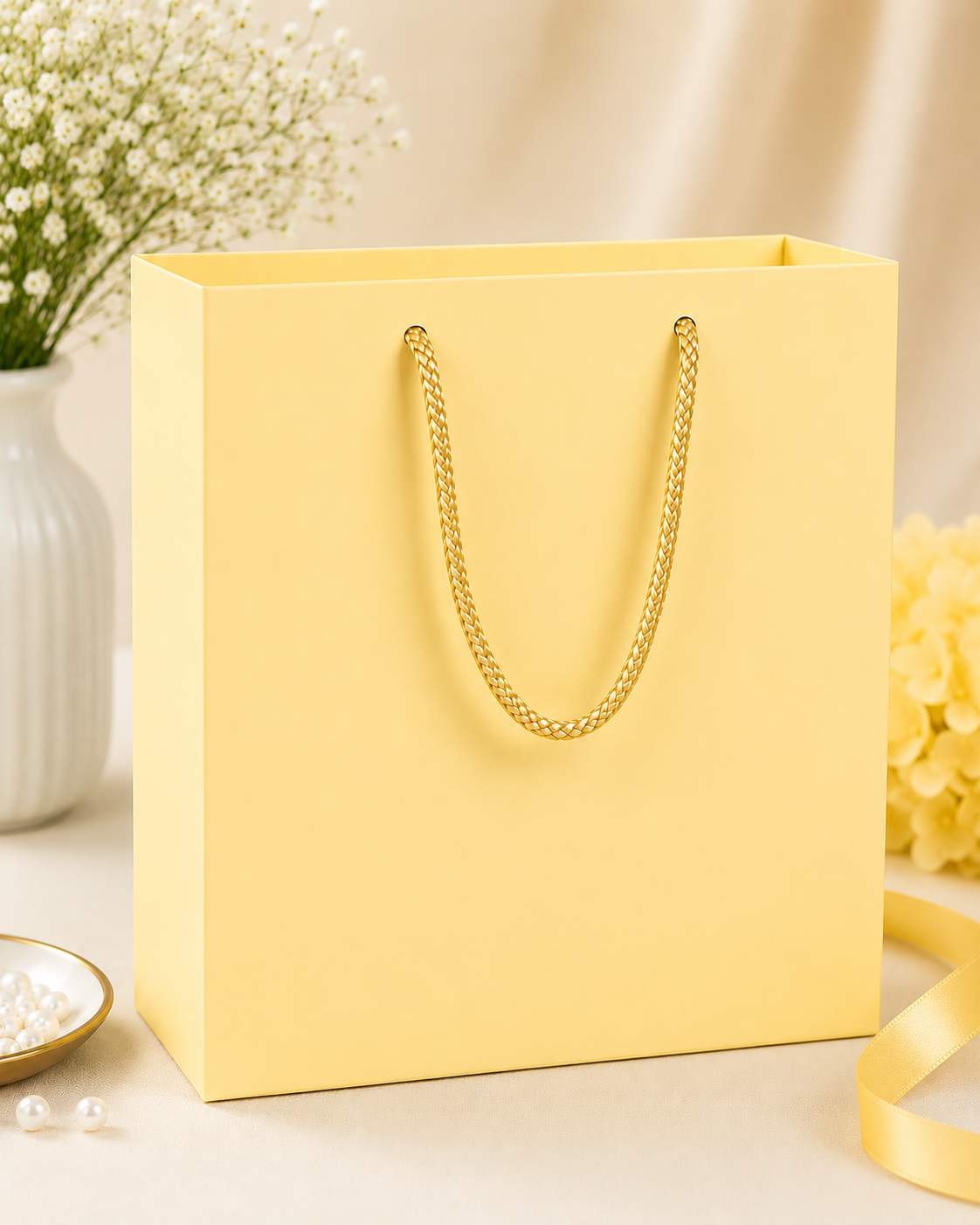 Elegant Rope Handle Gift Bag pack of 10 (butter yellow colour)