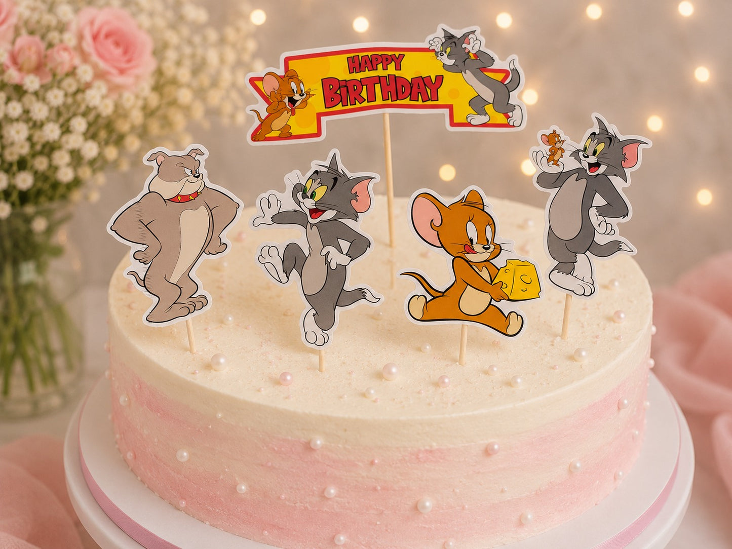 Tom and Jerry happy birthday paper Theme Topper