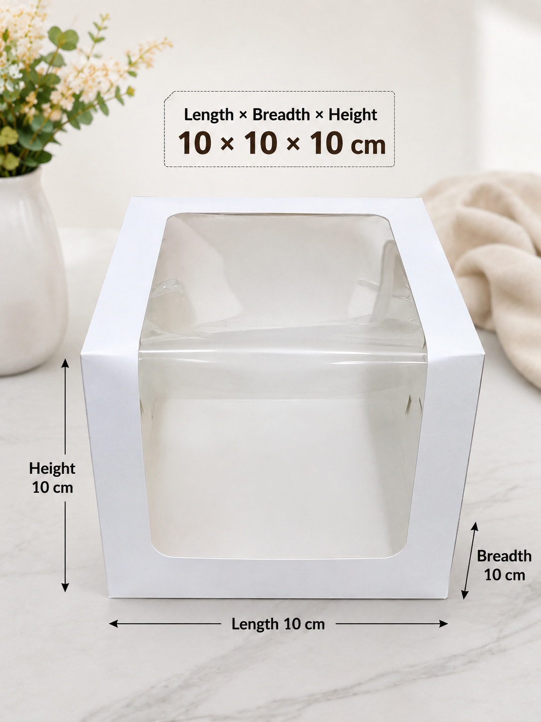 2 Pound L- Shaped Heighted Window Cake Box size 10x10x10