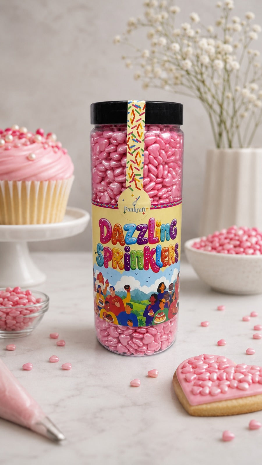Pankraft Pink Heart Shape Dazzling Sprinklers 750gm