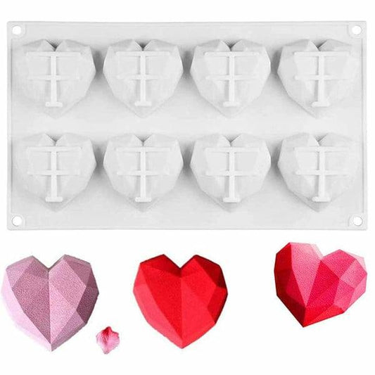 8 cavity geometric heart silicone mould