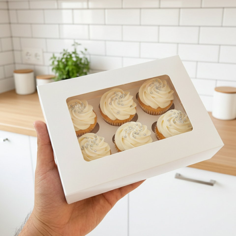 6 Cavity  Cupcake Box Size - 10x6x4 Inch