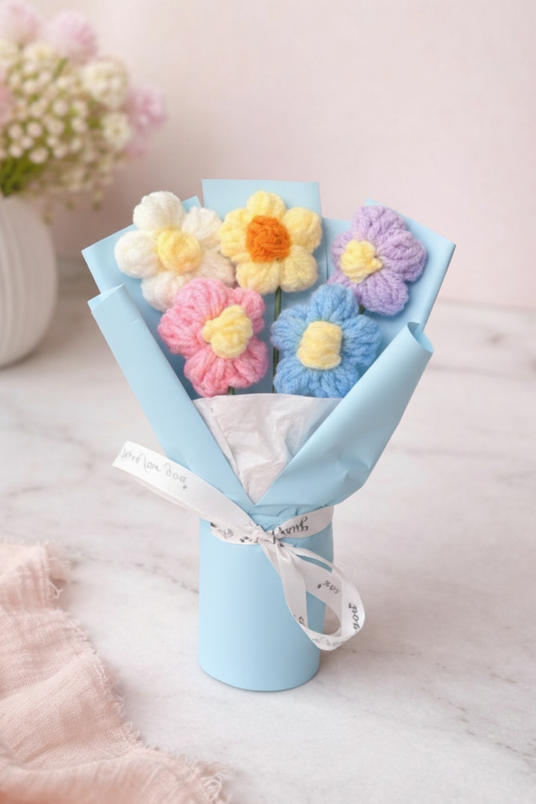 crochet Artificial flower bouquet (random colour)