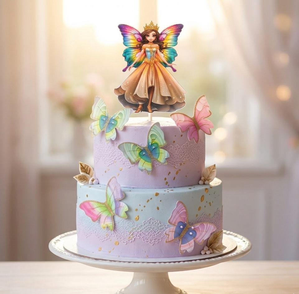 Fairy glitter theme topper with butterfly set of 6