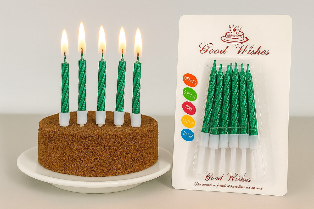 Small Dark green Spiral Birthday Candle Pack Of 10