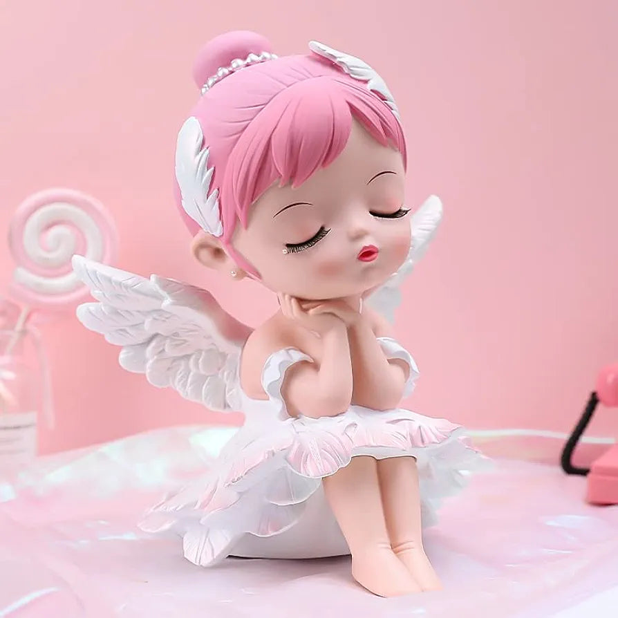 Ceramic Fairy Doll Cake Topper with Embroidered Butterfly Wings - Pink Purple