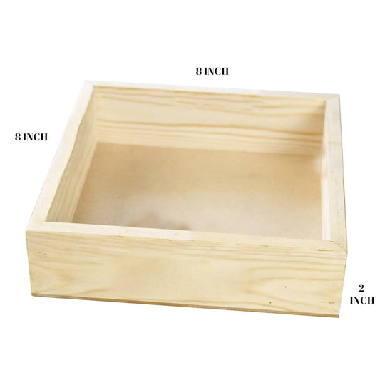 Square Pinewood Hamper Tray Size 8x8x2 inch